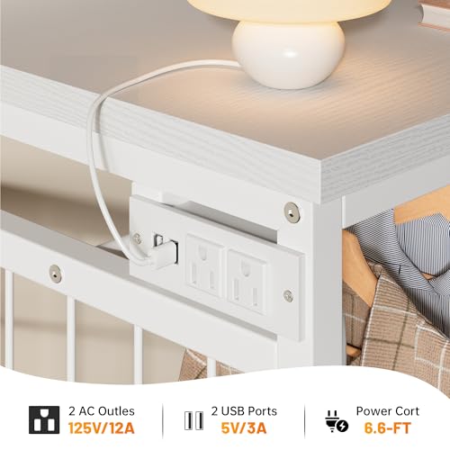 49-Inch Dresser with Hanging Rack, 6 Drawers, LED Lights & Charging Station