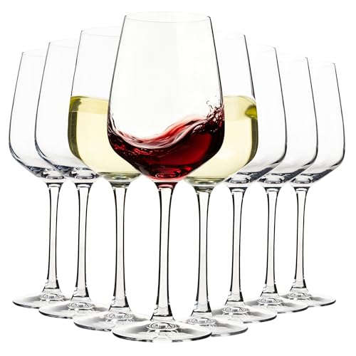 15oz Wine Glasses Set of 8, Heavy Duty Stemmed Glassware for Red and White Wine