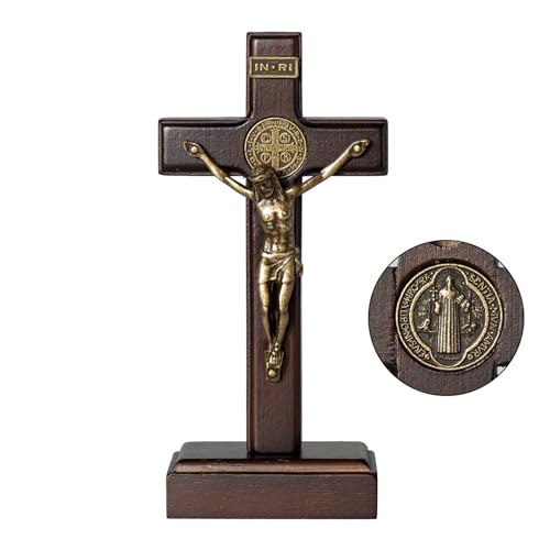 5-Inch Wood Standing Cross Crucifix for Wall or Table Home Decor