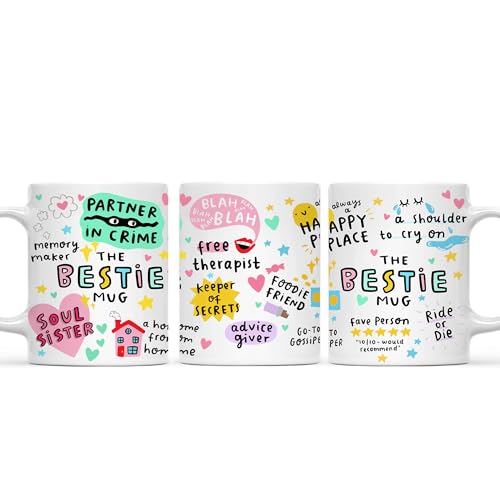 Gossby Bestie Mug - Friendship Coffee Cup for Women - 11oz White Ceramic - The Bestie Variation