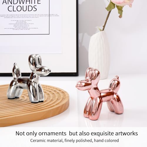 Modern Ceramic Balloon Dog Statue, Pink Animal Sculpture for Home Decor