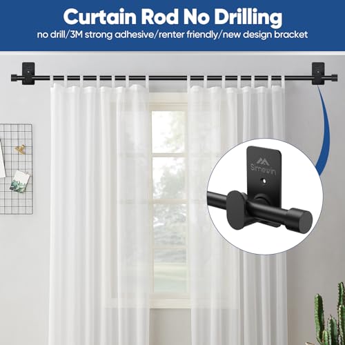 No Drill Curtain Rod Set - 30 to 60 Inch Adjustable with Adhesive Brackets