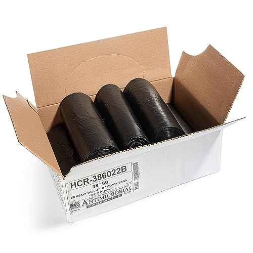60 Gallon Black Heavy Duty Trash Bags (150 Pack) - 38" x 60", 22 Micron