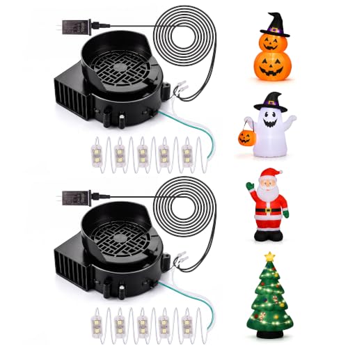 Saillong 2 Pack 1.5A Air Blower with 5 White LED Light Strings – 12V, 2.5A Adapter & 2m Cable (Variation: 1.5A / 5 White LED & 2.5A Adapter / 2)