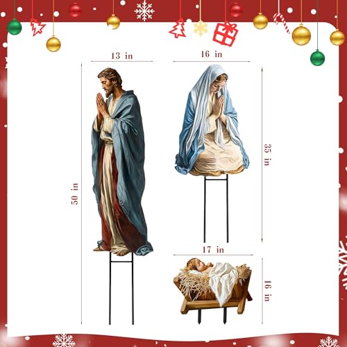 Bunny Chorus Large Metal Nativity Scene Yard Stakes - 3pcs Outdoor Christmas Decor