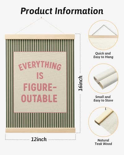 Inspirational Canvas Wall Art Poster, Retro Pink and Green Affirmation Decor 12x16