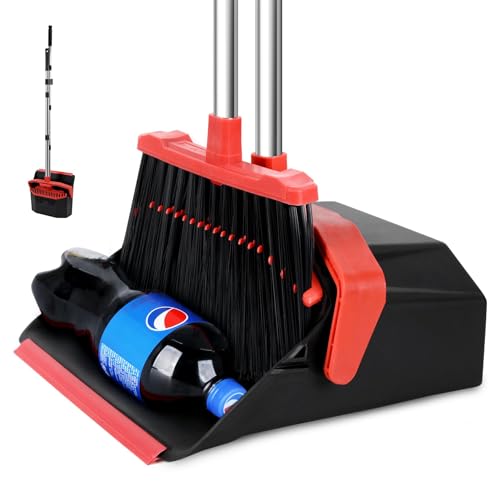 Broom and Dustpan Set with 51" Long Handle & Self-Cleaning Teeth