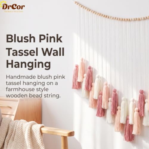 Blush Pink Tassel Garland, 33-Inch Handmade Cotton Boho Wall Hanging