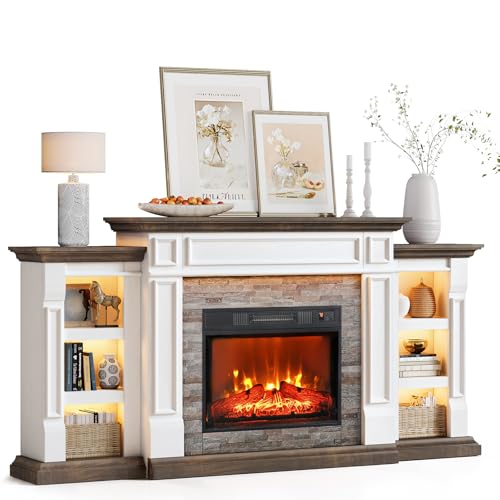 72 Inch Electric Fireplace TV Stand with Mantel and LED Lights