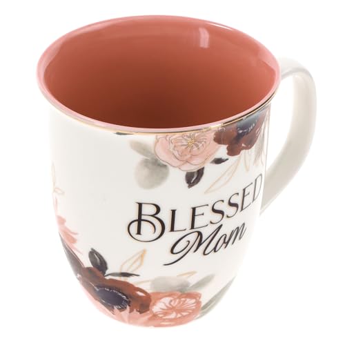 WITH LOVE Blessed Mom 14oz Ceramic Coffee Mug - Large Pink Floral Interior