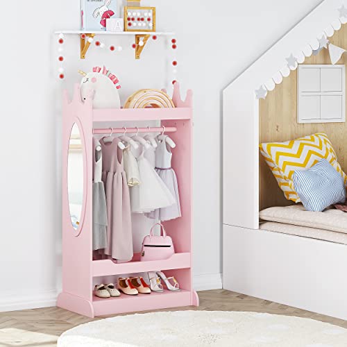Kids Dress-Up Storage Armoire with Mirror and Crown Design