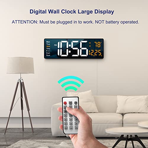 16.2 Inch Large LED Digital Wall Clock with Remote and Temperature Display