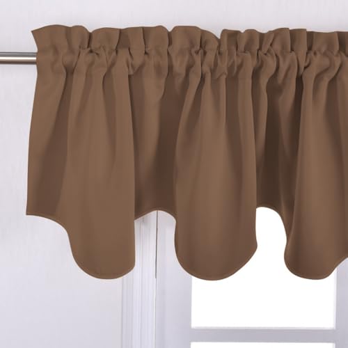 NICETOWN Valance Curtains for Windows, Rustic Farmhouse Window Treatment Short Blackout Valances for Shower Decor/Basement/Thanksgiving, 4 Panels, 52 W x 18L, Cappuccino