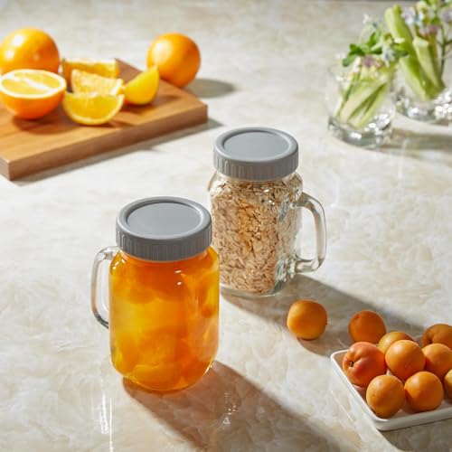 DRASTAR Clear 16 oz Mason Jar Coffee Cups Set of 2 with Handles & Lids