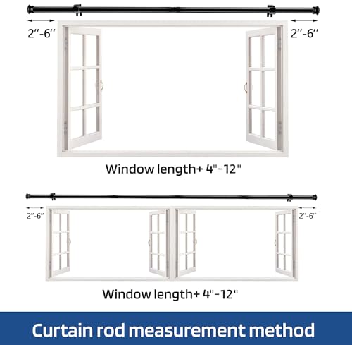 Adjustable Black Curtain Rod 30 to 45 Inch, 5/8 Inch Stainless Steel Set