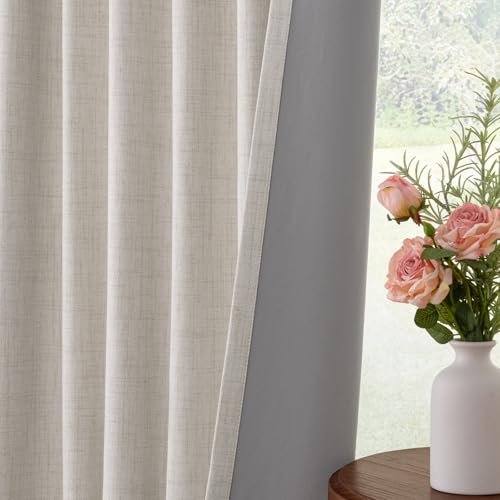 100% Blackout Curtains 84" Long - Thermal Insulated Linen Look Drapes (2 Panels)