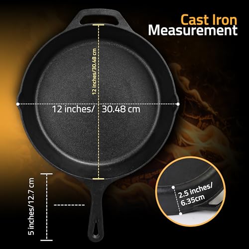 12-Inch Pre-Seasoned Cast Iron Skillet, Heavy-Duty Frying Pan for Oven & Grill