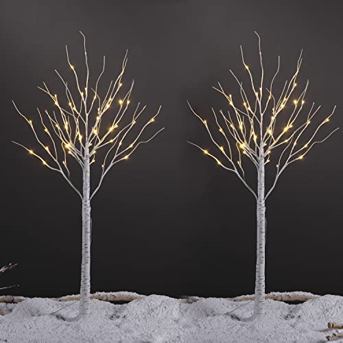 LIGHTSHARE 4 Feet 48L LED Birch Tree Lights, 2-Pack, Warm White, Indoor/Outdoor Holiday Decor