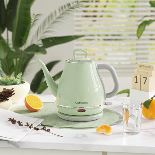 Anfilank 1L Green Electric Gooseneck Kettle, 1500W Fast Boil, Stainless Steel BPA-Free