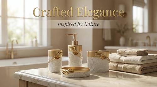 4-Piece Resin Bathroom Accessory Set, Gold Decorative Vanity Organizer