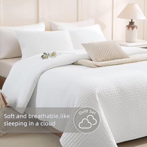 Lady Ann Oversized King Quilt Set 128x120 - 3 Piece White Bedspread