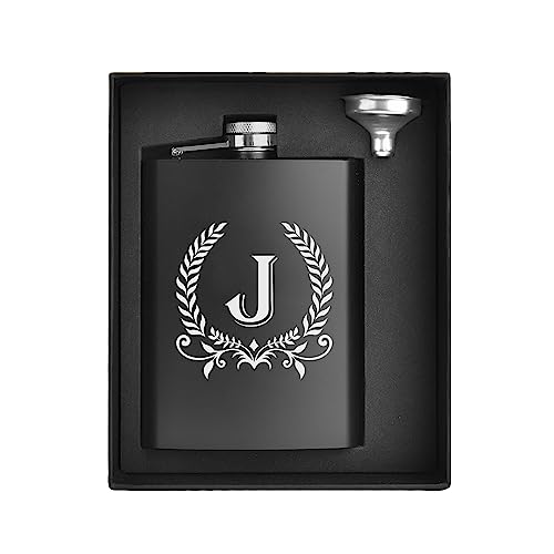 ElegantPARK Personalized Monogram Flask for Men with Initial J - 8oz Groomsmen Gift