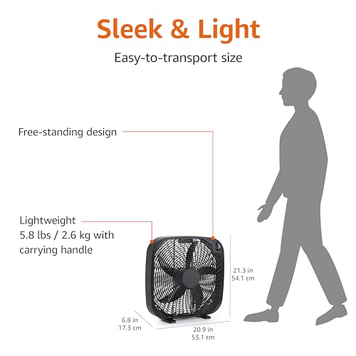 Amazon Basics 20-Inch 3-Speed Portable Box Fan with Carry Handle