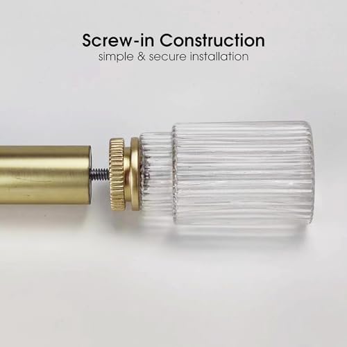 Gold Ribbed Glass Curtain Rod Finials Set of 2, 1-1/8 Inch Diameter Compatibility