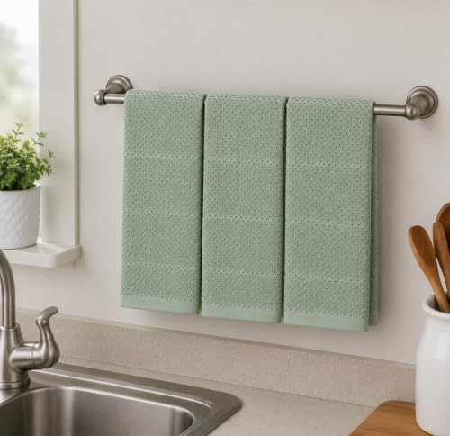 Sage Green Kitchen Dish Towels, 18" x 28" 100% Cotton Terry Set of 3