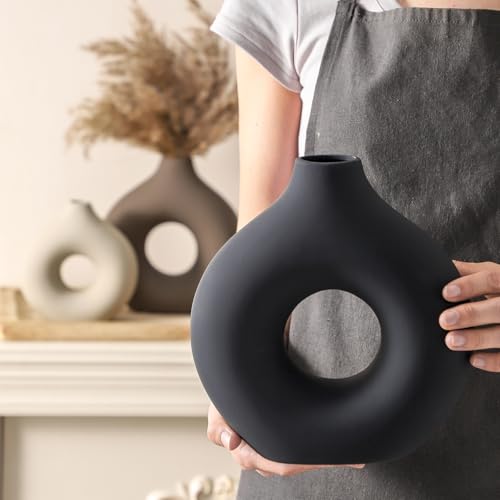 Ceramic Donut Vase Set of 3 - Modern Aesthetic Table Centerpiece Decor