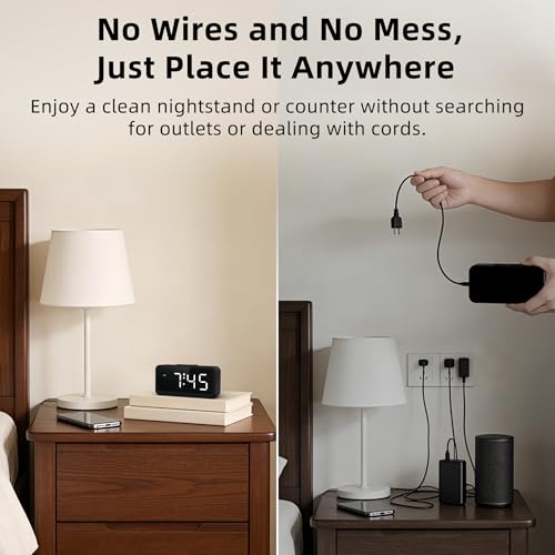Battery Operated Digital Alarm Clock - Small Cordless Desk & Travel Clock