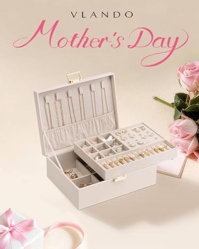2-Layer Jewelry Box Organizer with Removable Tray, Apricot Pink