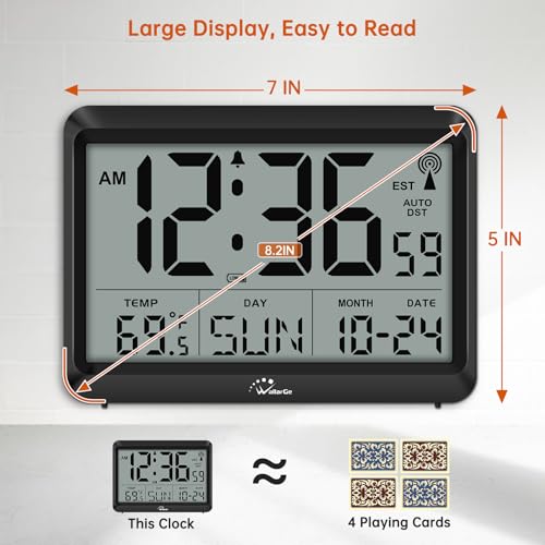 Self-Setting Atomic Digital Wall Clock with Auto DST & Temperature