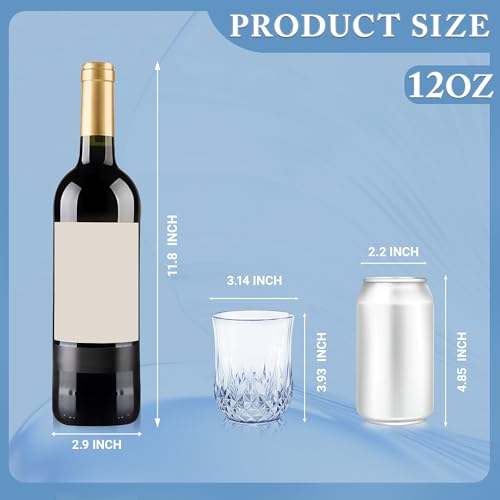 24 Pack 12oz Stemless Plastic Wine Glasses, Shatterproof Vintage Cups