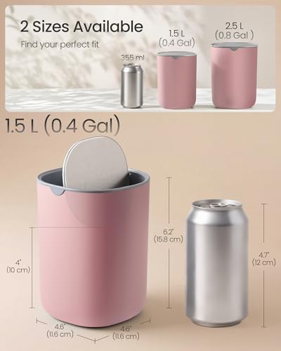 Mini Desk Trash Can with Stainless Steel Swing Lid 1.5L