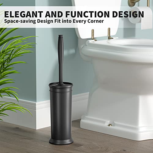 Toilet Brush and Holder Set with 16" Long Handle & Covered Base - Black