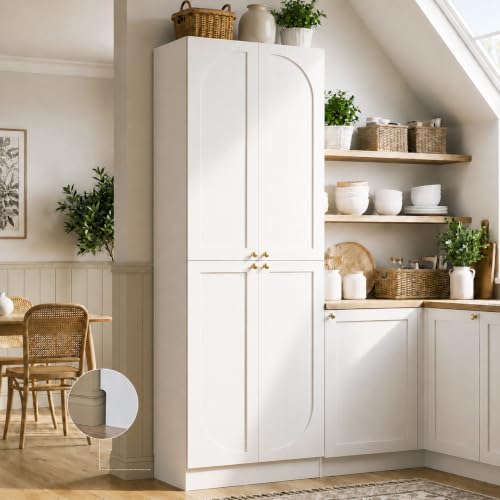 80" Tall Arch Kitchen Pantry Cabinet with 4 Soft-Close Doors & Shelves