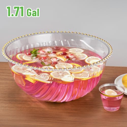 Large 1.7 Gallon Punch Bowl Set with Ladle and 25 Gold-Rimmed Cups