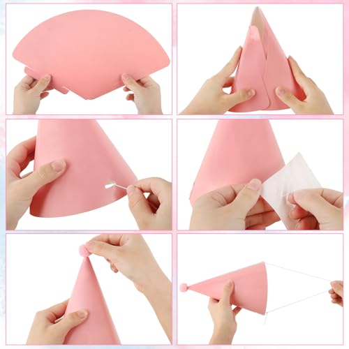 10 Pack Pastel Party Hats for Kids & Adults with Pom Poms