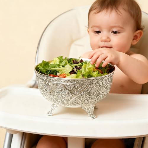 YTTDAY Dinner Bowl Fruit Bowl Medium and large bowlsl Elegant Snack Bowl | 50 oz Ornate Bowl Holiday Entertaining Used for Fruit Puree, Salad, Ceramic, Pasta Bowls/Plates, Antique(Medieval Silver)