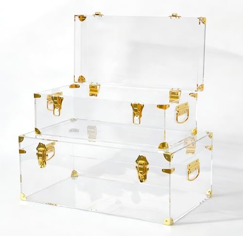 Clear Acrylic Storage Trunk Set, Decorative Keepsake Box with Handles