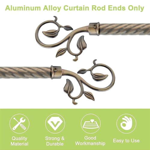 Leafy Branch Curtain Rod Finials, Bronze Metal Decorative Caps (2-Pack)
