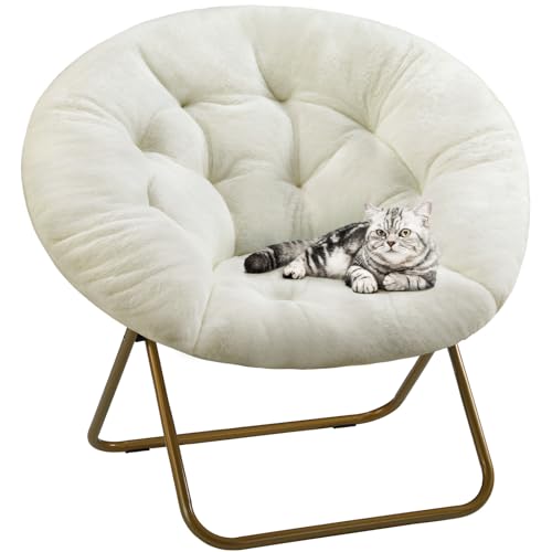 Oversized Faux Fur Saucer Chair - Foldable Accent Seat for Bedroom & Dorm