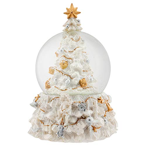 Revolving Christmas Tree Musical Snow Globe - 100mm Wind-Up Holiday Decor