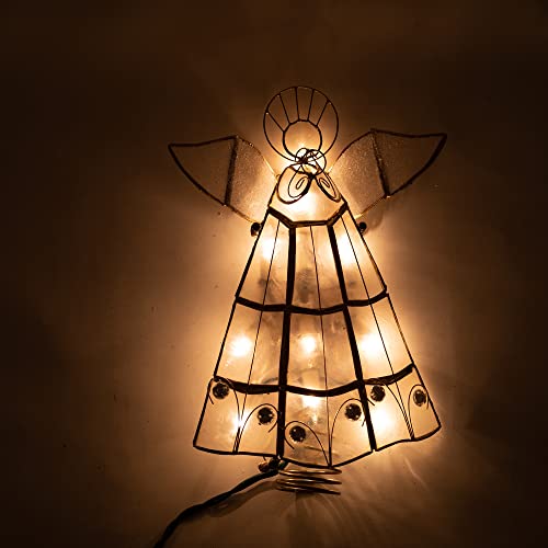 Kurt Adler 10-Light Capiz Angel Treetop with Trumpet — Indoor Christmas Decor