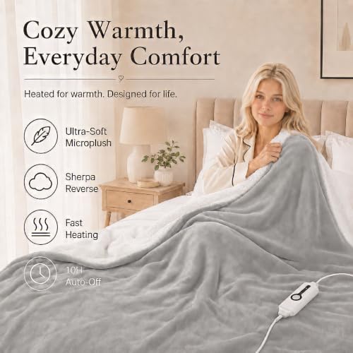 Electric Heated Blanket Full Size 72"x84" - Light Gray, ETL Certified