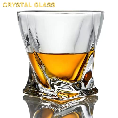 Twisted 11oz Old Fashioned Whiskey Glass Set with Crystal Ice Molds - Barware Gift