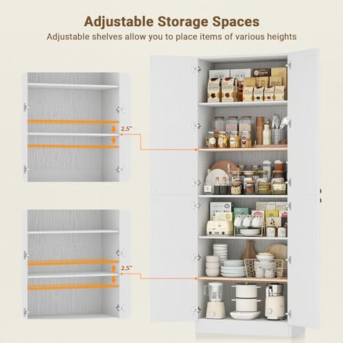 80" Tall Arch Kitchen Pantry Cabinet with 4 Soft-Close Doors & Shelves