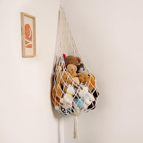 Boho Macrame Stuffed Animal Hammock for Corner Storage