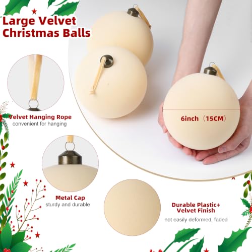 Cream 9 Velvet 6-Inch Christmas Balls – Large Flocked Xmas Ornaments